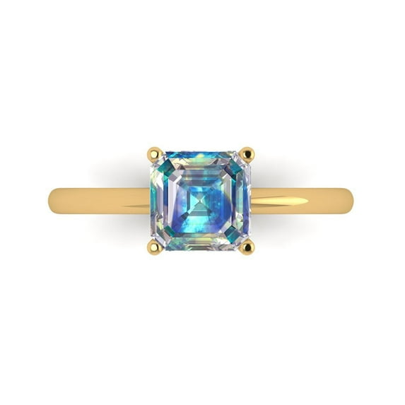 1.5 ct Asscher Cut Blue Moissanite Solitaire 18K Yellow Gold Womens Engagement Ring