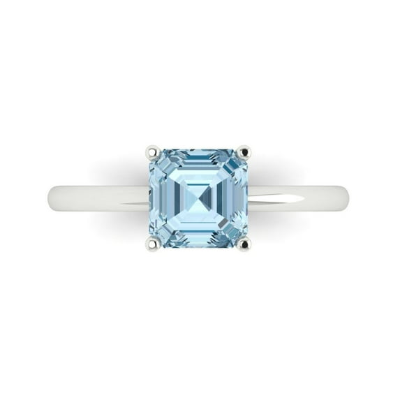 1.5 ct Asscher Cut Natural Aquamarine Solitaire 14K White Gold Womens Engagement Ring