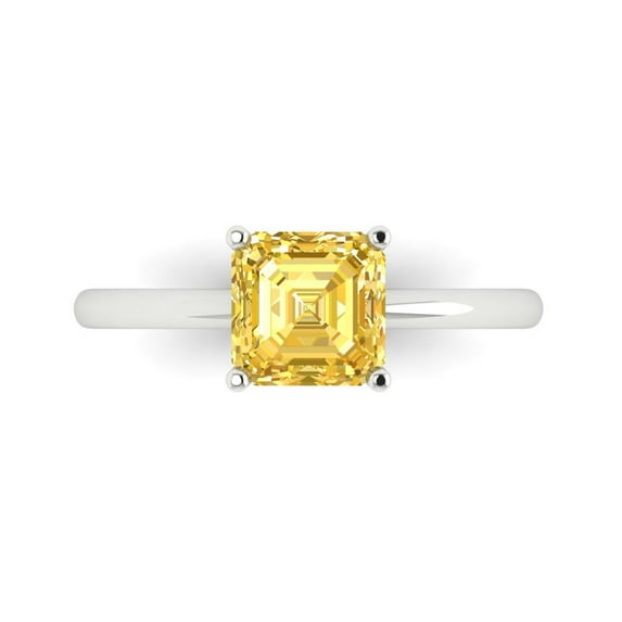 1.5 ctw Solitaire Anniversary Ring for Women | Asscher Cut Natural Citrine | Hyperallergenic Solid 14K White Gold