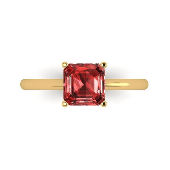 1.5 ctw Solitaire Anniversary Ring for Women | Asscher Cut Natural Garnet | Hyperallergenic Solid 14K Yellow Gold