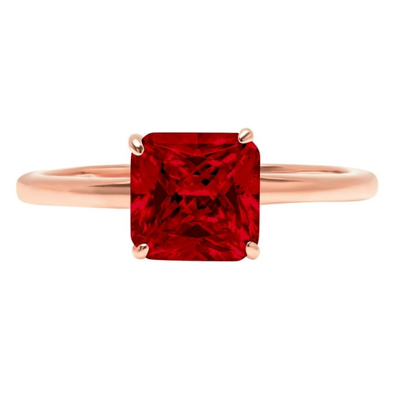 1.5 ct Asscher Cut Natural Garnet Solitaire 18K Rose Gold Womens Engagement Ring