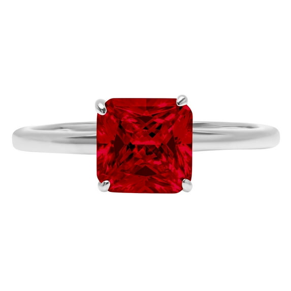 1.5 ct Asscher Cut Natural Garnet Solitaire 18K White Gold Womens Engagement Ring