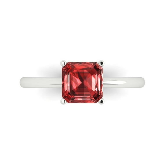 Clara Pucci 14K White Gold 1.5ct Garnet Solitaire Ring for Women