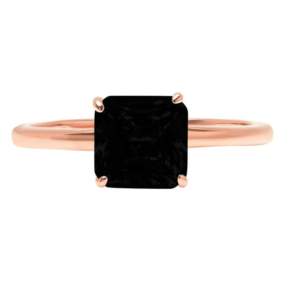 1.5 ct Asscher Cut Natural Onyx Solitaire 14K Rose Gold Womens Engagement Ring