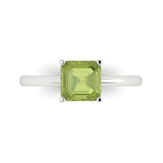 Clara Pucci 14K White Gold 1.5ct Peridot Solitaire Ring for Women