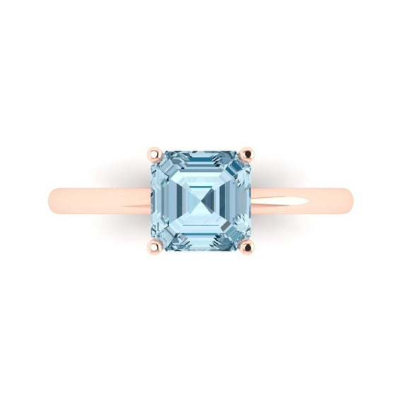 1.5 ct Asscher Cut Natural Swiss Blue Topaz Solitaire 18K Rose Gold Womens Engagement Ring