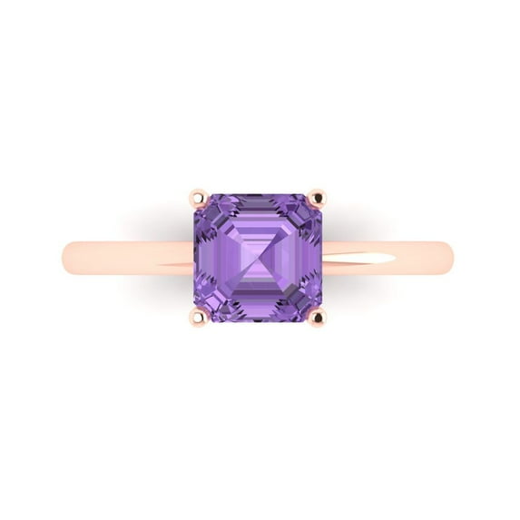 1.5 ct Asscher Cut Simulated Alexandrite Solitaire Engagement Ring for Women in 18K Rose Gold
