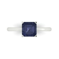 1.5 ctw Solitaire Anniversary Ring for Women | Asscher Cut Simulated Blue Sapphire | Hyperallergenic Solid 18K White Gold