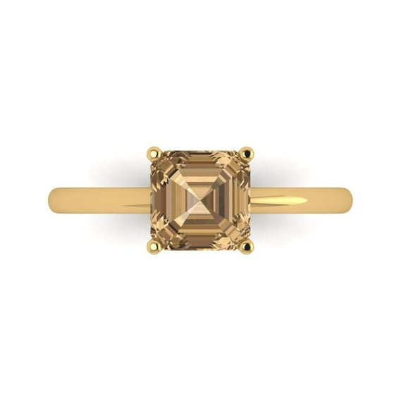 Clara Pucci 14K Yellow Gold 1.5ct Champagne Solitaire Ring for Women