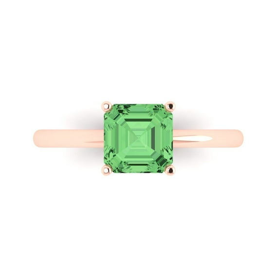 1.5 ct Asscher Cut Simulated Green Diamond Solitaire Engagement Ring for Women in 18K Rose Gold