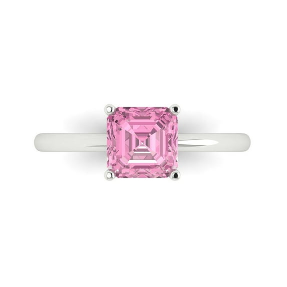 1.5 ct Asscher Cut Simulated Pink Diamond Solitaire 18K White Gold Womens Engagement Ring