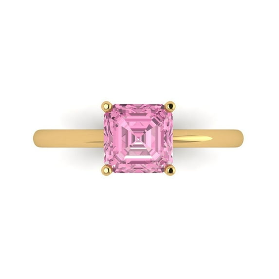 1.5 ct Asscher Cut Simulated Pink Diamond Solitaire Engagement Ring for Women in 18K Yellow Gold