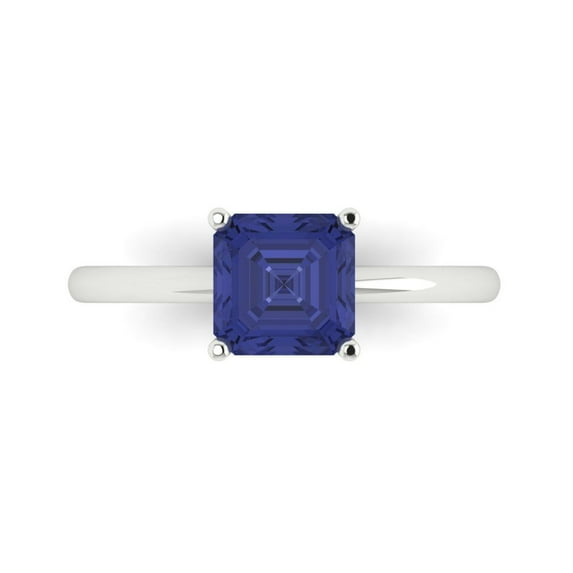 1.5 ctw Solitaire Anniversary Ring for Women | Asscher Cut Simulated Tanzanite | Hyperallergenic Solid 14K White Gold