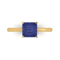 1.5 ctw Solitaire Anniversary Ring for Women | Asscher Cut Simulated Tanzanite | Hyperallergenic Solid 18K Yellow Gold