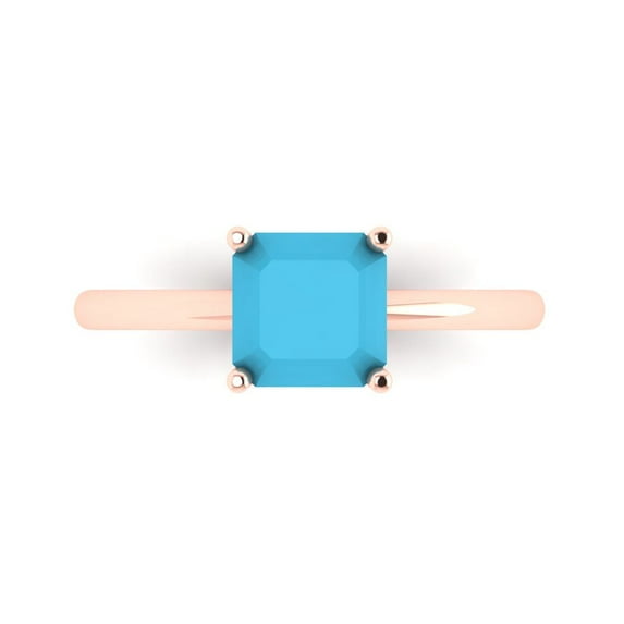1.5 ct Asscher Cut Simulated Turquoise Solitaire Engagement Ring for Women in 18K Rose Gold