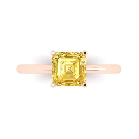 1.5 ct Asscher Cut Simulated Yellow Diamond Solitaire Engagement Ring for Women in 14K Rose Gold
