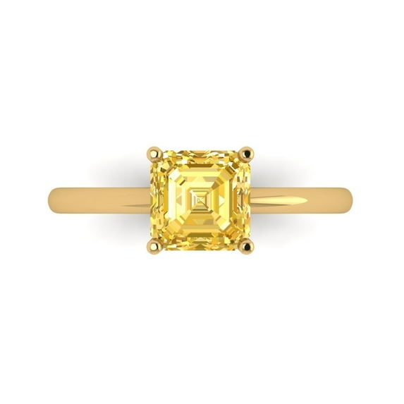 1.5 ct Asscher Cut Simulated Yellow Diamond Solitaire Engagement Ring for Women in 18K Yellow Gold