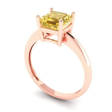 1.5 ct Brilliant Asscher Cut VVS1 Yellow Zircon 14k Rose Solid Gold Solitaire Wedding Bridal Anniversary Engagement Ring size 5