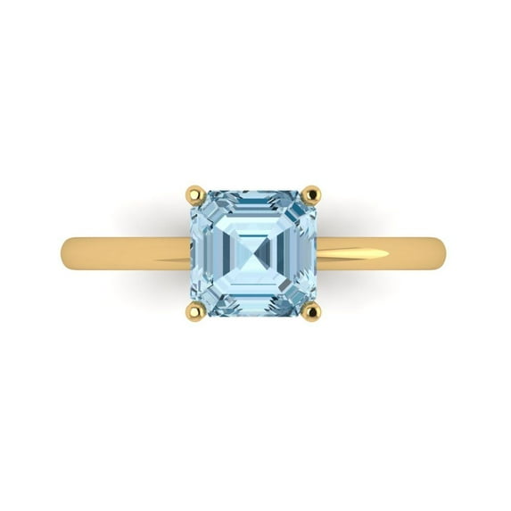 Solitaire Engagement Ring for Women - 1.5ct Simulated Blue Diamond in 14K Yellow Gold Promise Ring