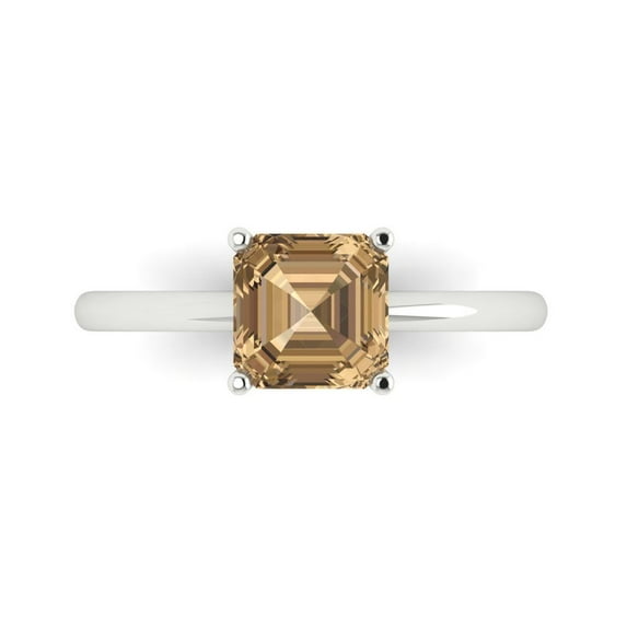 Solitaire Engagement Ring for Women - 1.5ct Simulated Champagne Diamond in 14K White Gold Promise Ring