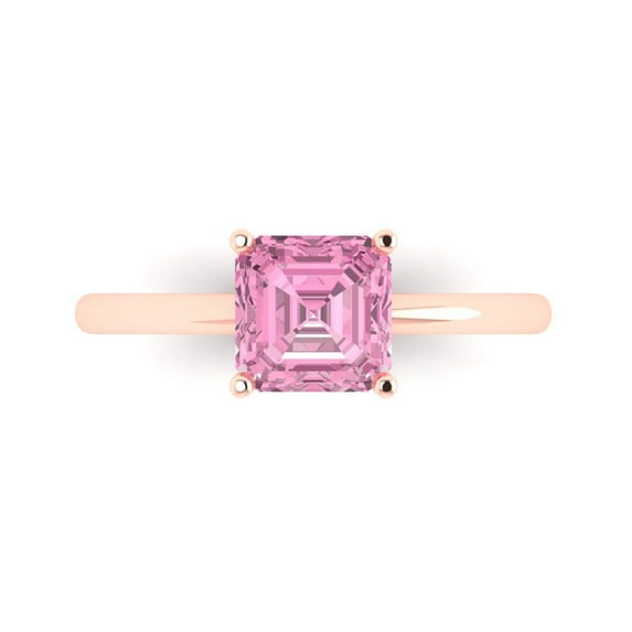 Solitaire Engagement Ring for Women - 1.5ct Simulated Pink Diamond in 14K Rose Gold Promise Ring