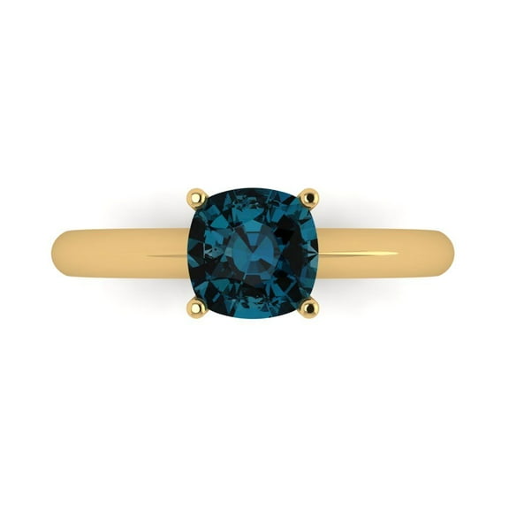Solitaire Engagement Ring for Women - 1.5ct Natural London Blue Topaz in 18K Yellow Gold Promise Ring