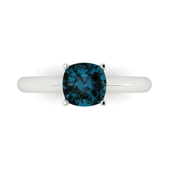 Solitaire Engagement Ring for Women - 1.5ct Natural London Blue Topaz in 14K White Gold Promise Ring