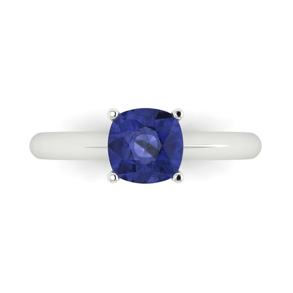 Solitaire Engagement Ring for Women - 1.5ct Simulated Tanzanite in 14K White Gold Promise Ring