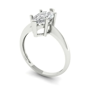 1.5 ct Brilliant Marquise Cut VVS1 Zircon 14k White Solid Gold Solitaire Wedding Bridal Anniversary Engagement Ring size 9