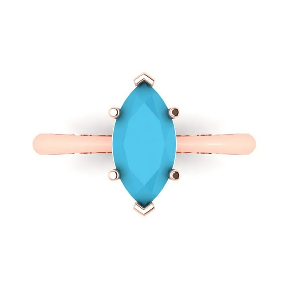 Solitaire Engagement Ring for Women - 1.5ct Simulated Turquoise in 14K Rose Gold Promise Ring