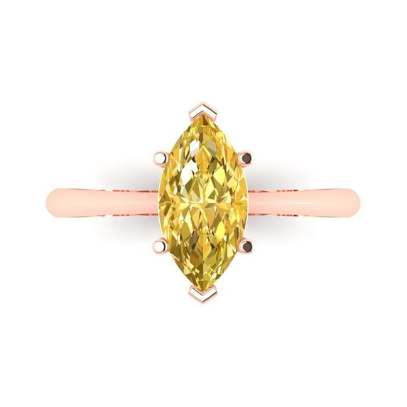 Solitaire Engagement Ring for Women - 1.5ct Simulated Yellow Diamond in 14K Rose Gold Promise Ring
