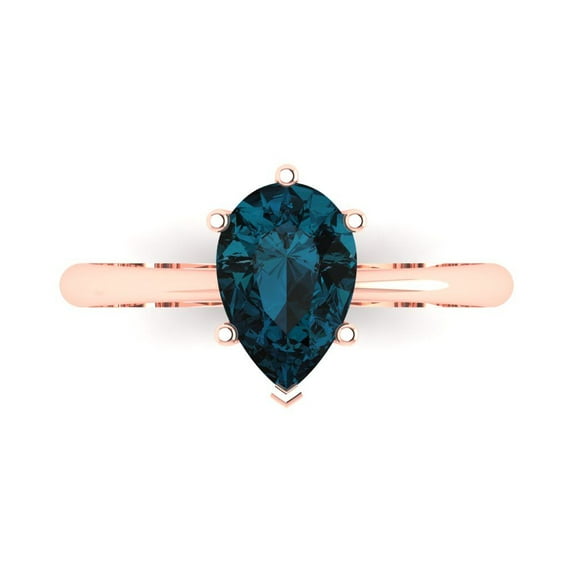 Solitaire Engagement Ring for Women - 1.5ct Natural London Blue Topaz in 18K Rose Gold Promise Ring