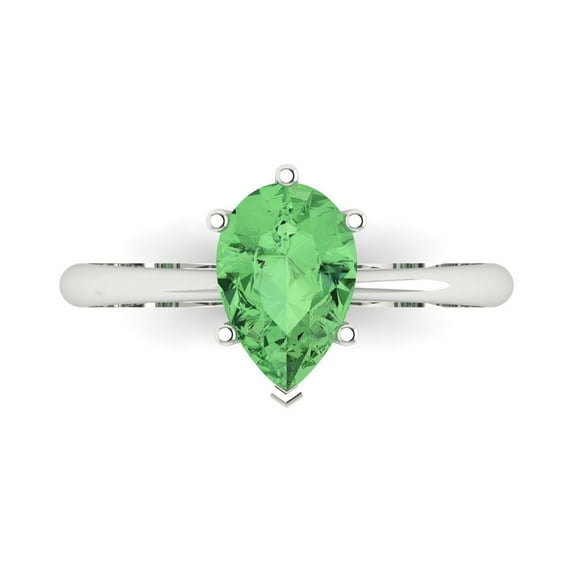 Solitaire Engagement Ring for Women - 1.5ct Simulated Green Diamond in 14K White Gold Promise Ring