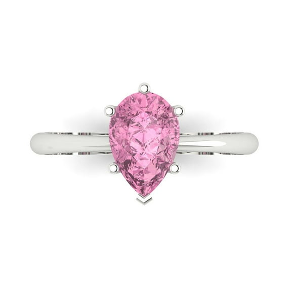 Solitaire Engagement Ring for Women - 1.5ct Simulated Pink Diamond in 14K White Gold Promise Ring