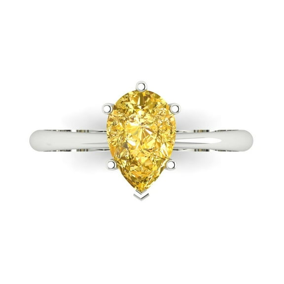 Solitaire Engagement Ring for Women - 1.5ct Simulated Yellow Diamond in 14K White Gold Promise Ring