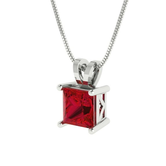 1.5 ct Brilliant Princess Cut Solitaire Pink Tourmaline 18K White Solid Gold Everyday Affordable Designer Necklace Pendant with 16" Chain