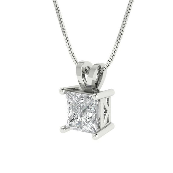 1.5 ct Brilliant Princess Cut Solitaire Synthetic Moissanite 14k White Solid Gold Everyday Affordable Designer Necklace Pendant with 18" Chain