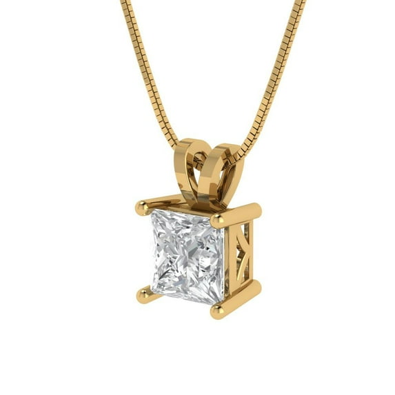 1.5 ct Brilliant Princess Cut Solitaire Synthetic Moissanite 14k Yellow Solid Gold Everyday Affordable Designer Necklace Pendant with 18" Chain