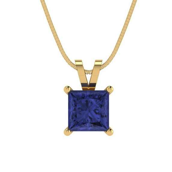 1.5 cctw Tanzanite Yellow Gold Plated Pendant with 16" Box Chain (6.5mm, Princess Cut)