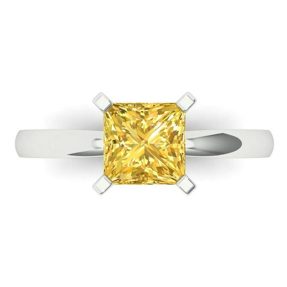 Solitaire Engagement Ring for Women - 1.5ct Simulated Yellow Diamond in 14K White Gold Promise Ring