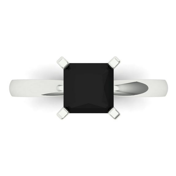 Solitaire Engagement Ring for Women - 1.5ct Natural Onyx in 14K White Gold Promise Ring