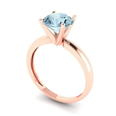 1.5 ct Brilliant Round Cut VVS1 Blue Zircon 14k Rose Solid Gold Solitaire Wedding Bridal Anniversary Engagement Ring size 8.5