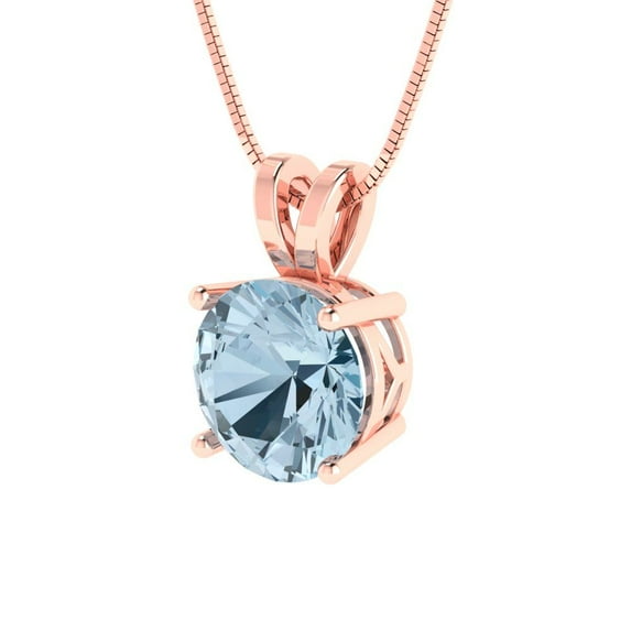 1.5 ct Brilliant Round Cut Solitaire Natural Aquamarine 18K Rose Solid Gold Everyday Affordable Designer Necklace Pendant with 16" Chain