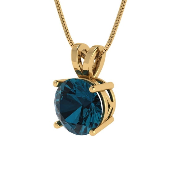 1.5 ct Brilliant Round Cut Solitaire Natural London Blue Topaz 14k Yellow Solid Gold Everyday Affordable Designer Necklace Pendant with 16" Chain