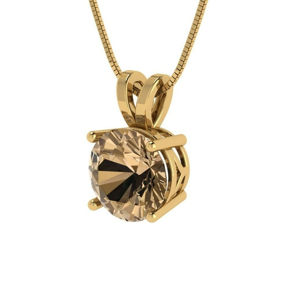1.5 ct Brilliant Round Cut Solitaire Champagne 14k Yellow Solid Gold Everyday Affordable Designer Necklace Pendant with 18" Chain