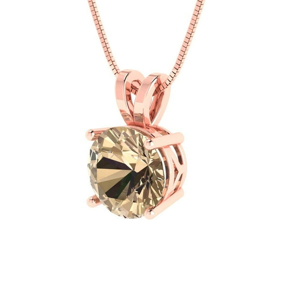 1.5 ct Brilliant Round Cut Solitaire VVS1 Genuine Yellow Moissanite Solid 14k Pink Rose Solid Gold Everyday Affordable Designer Necklace Pendant with 18" Solid Gold Chain by Clara Pucci