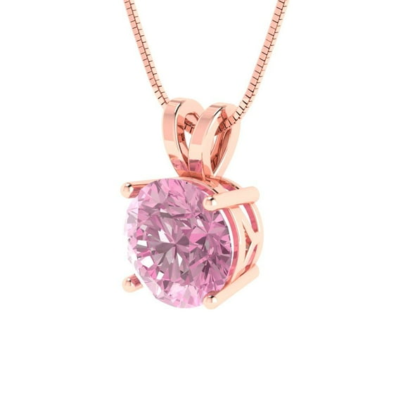 1.5 cctw Simulated Pink Diamond Rose Gold Plated Pendant with 16" Box Chain (7.5mm, Round Cut)