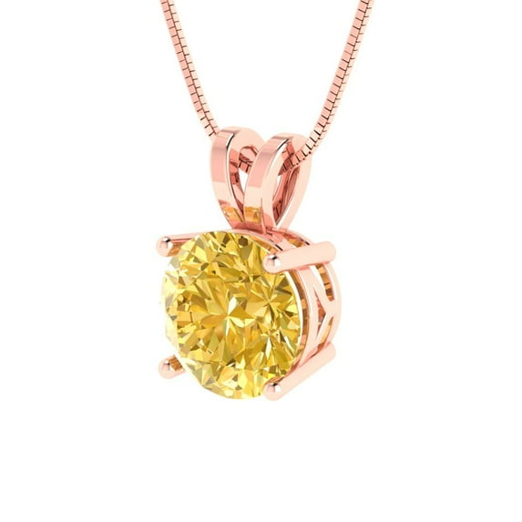1.5 ct Brilliant Round Cut Solitaire Yellow Diamond 18K Rose Solid Gold Everyday Affordable Designer Necklace Pendant with 18" Chain