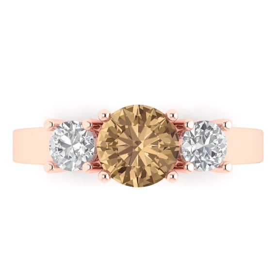 Three-Stone Engagement Ring for Women - 1.5ct Simulated Champagne Diamond in 14K Rose Gold Promise Ring