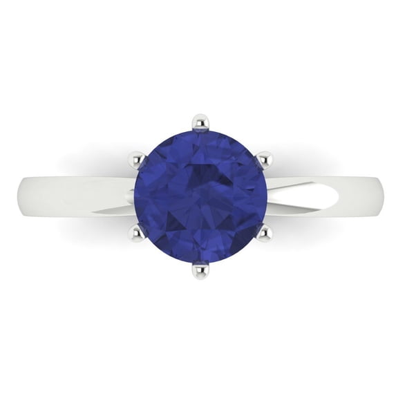 Solitaire Engagement Ring for Women - 1.5ct Simulated Tanzanite in 14K White Gold Promise Ring
